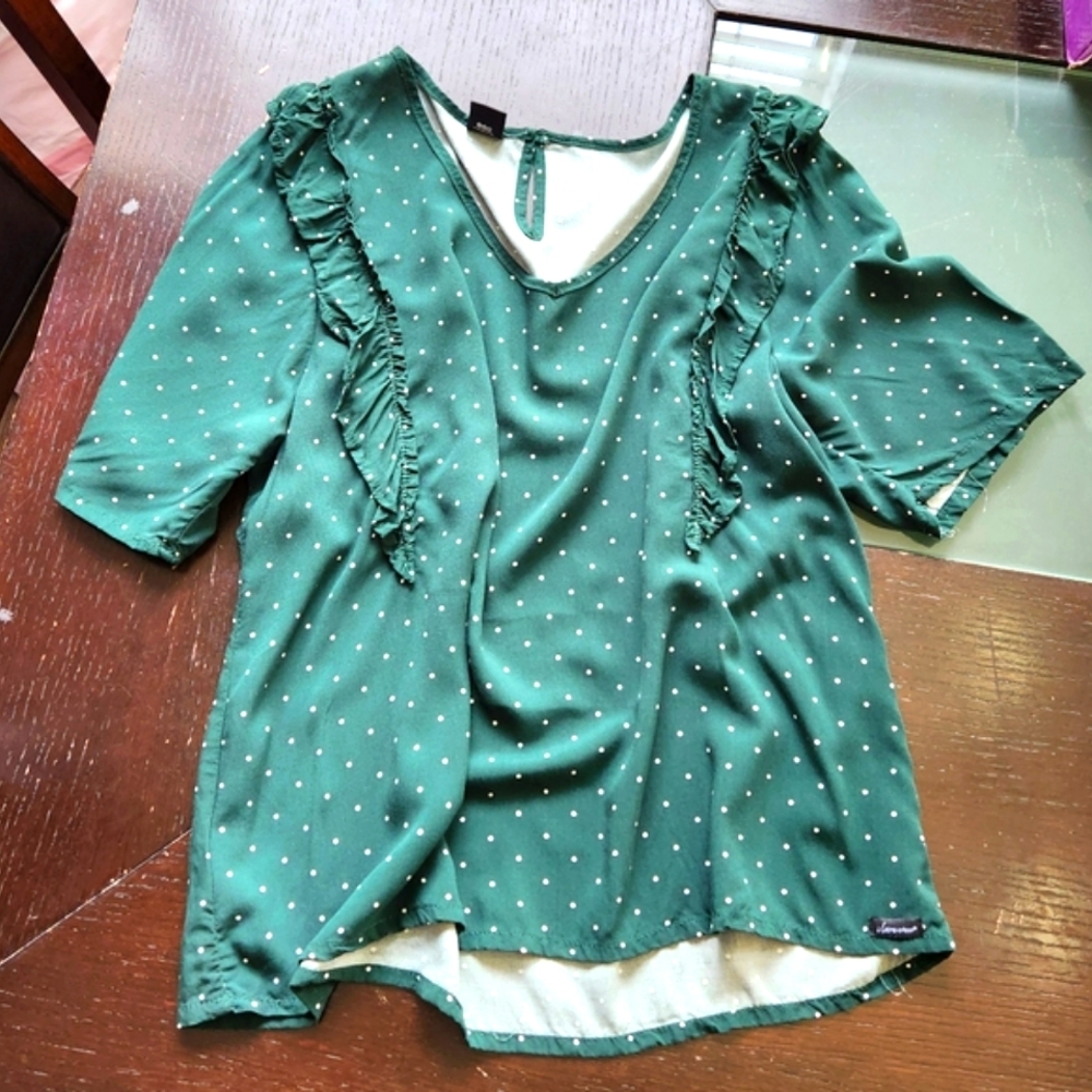 Dark Green Polka dots Blouse